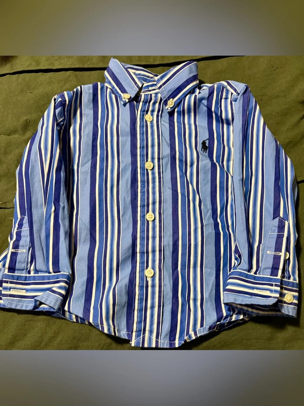 Ralph Lauren Blue and White Striped Button-Down Shirt for Kids